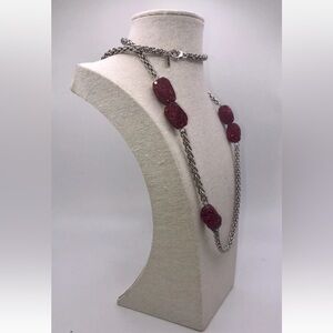 ATELIER SWAROVSKI Crystal Moselle Long Necklace w/Red crystals on silver chain.